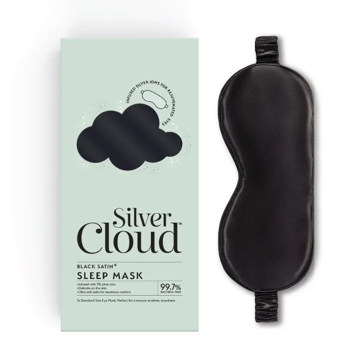 Silver Cloud Black Soft Silky Satin Travel Sleep Mask
