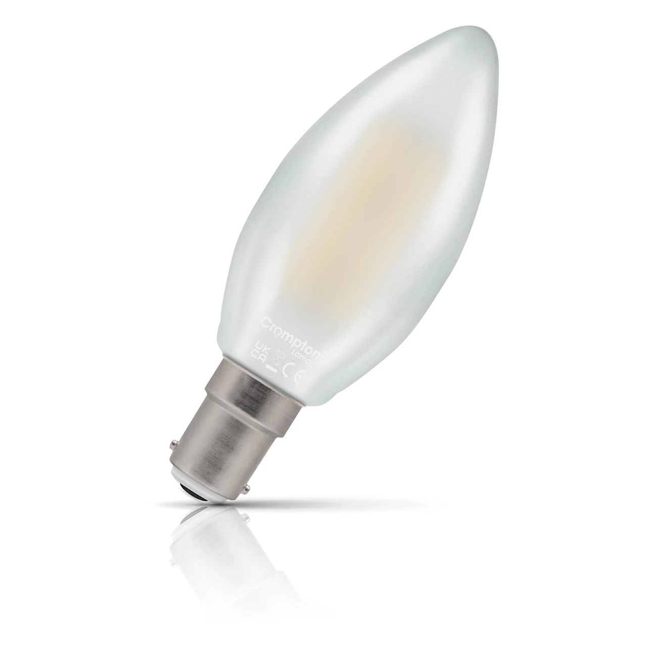 Crompton Lamps Crompton Candle LED Light Bulb B15 4.2W (40W Eqv) Dim Warm White Pearl Filament Small Bayonet Frosted