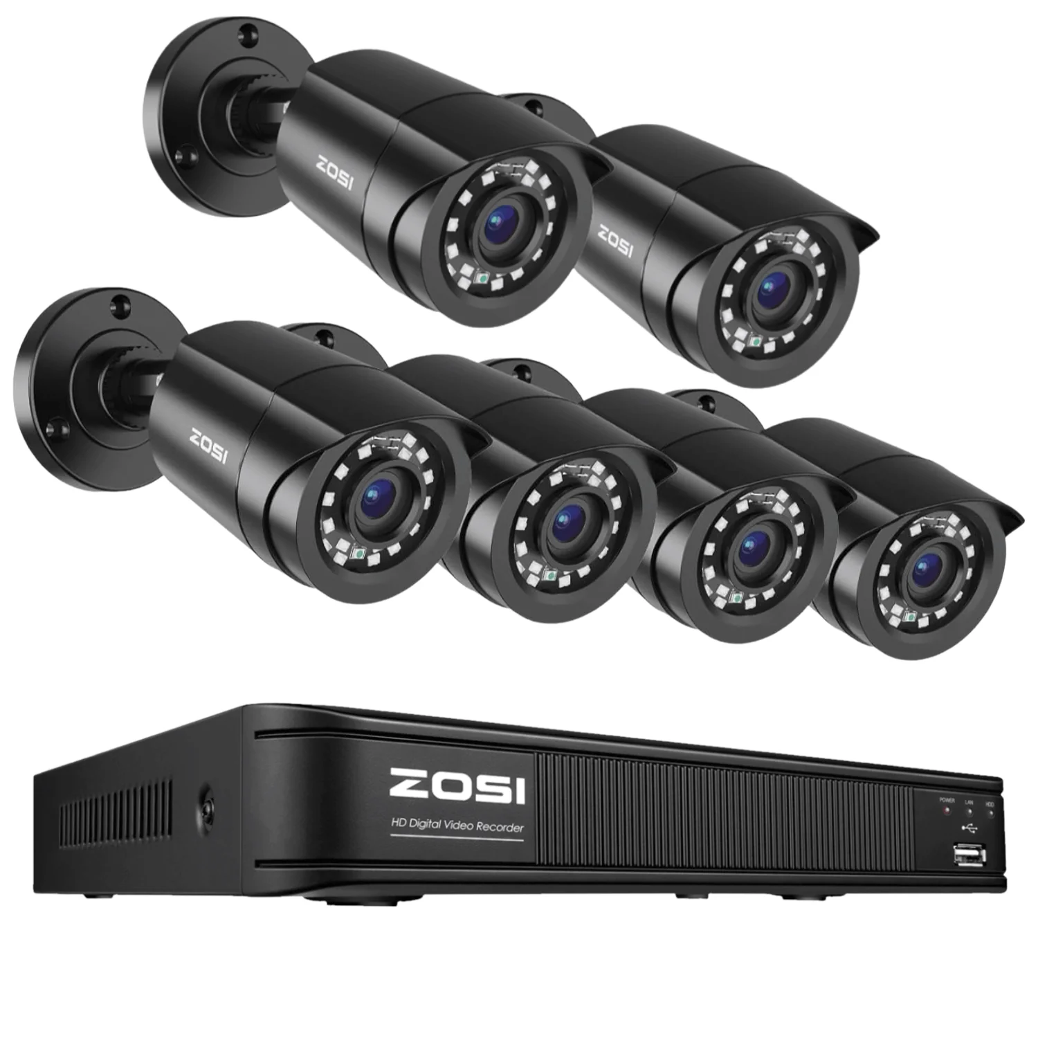 Zosi Official Store C106 1080P 8CH CCTV Security Camera System + Optional Hard Drive, 6 / No Hard Drive / Black
