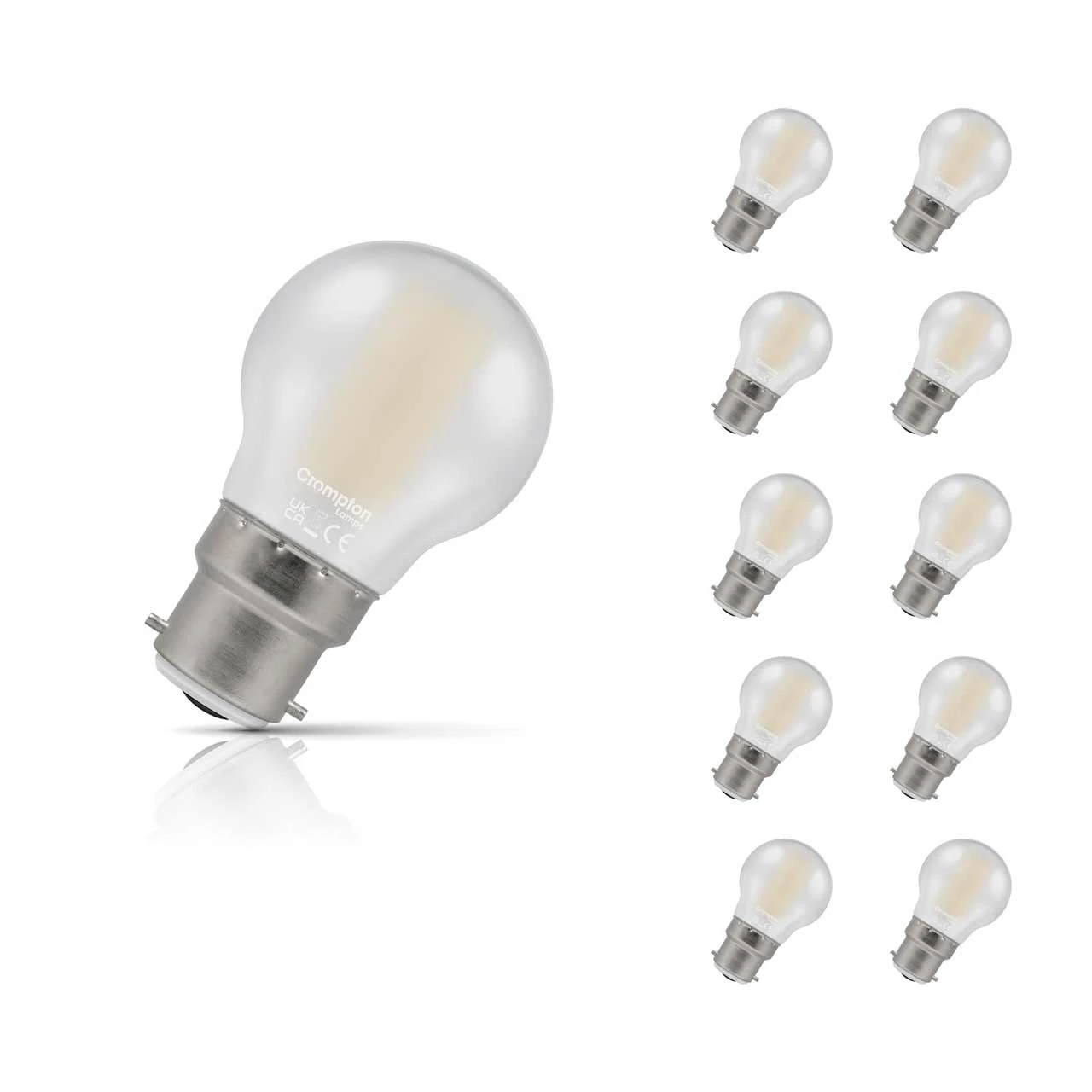 Crompton Lamps 10-Pack Crompton Golfball LED Light Bulbs B22 4.2W (40W Eqv) Dim Warm White Pearl Filament Round Bayonet Frosted