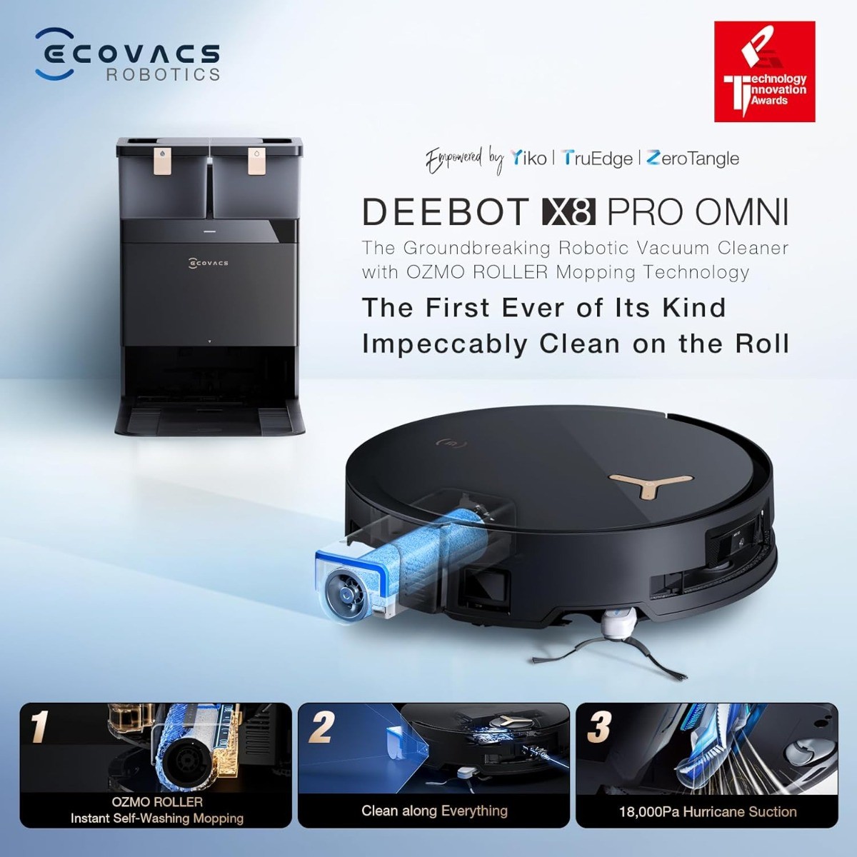 Ecovacs Deebot X8 Pro Omni Robot Vacuum and Mop Self-Emptying Ozmo Roller Black