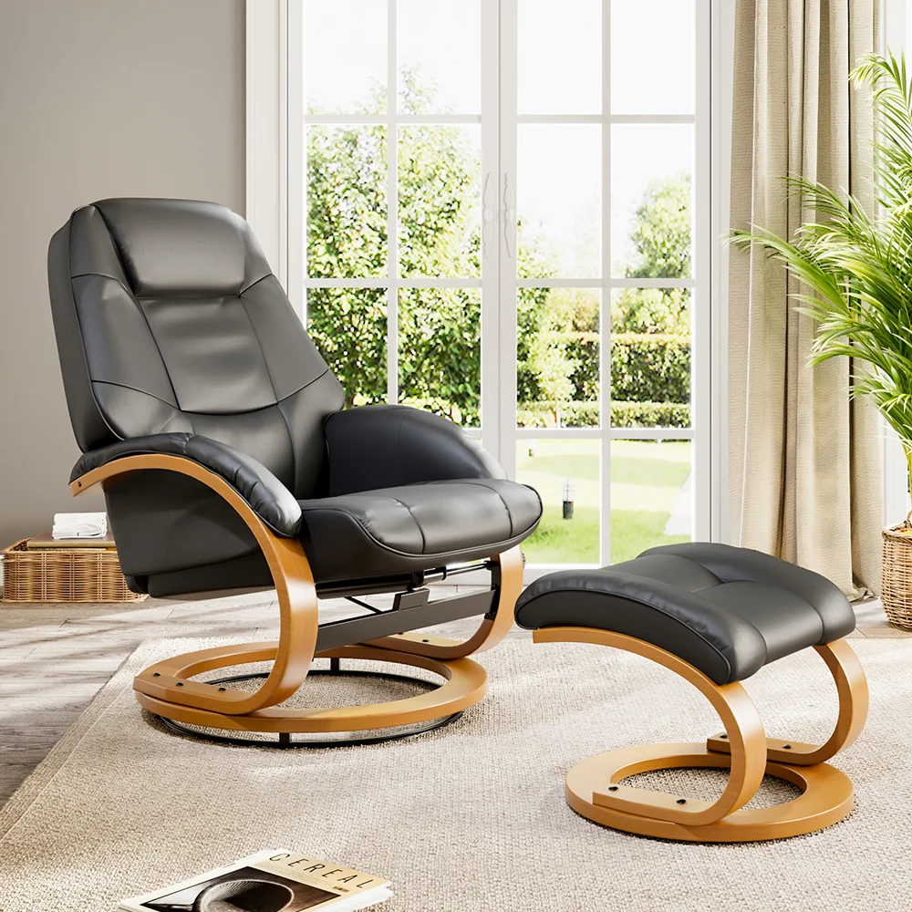 Garden Sanctuary Black Ergonomic Executive Office Reclining Chair with Footstool