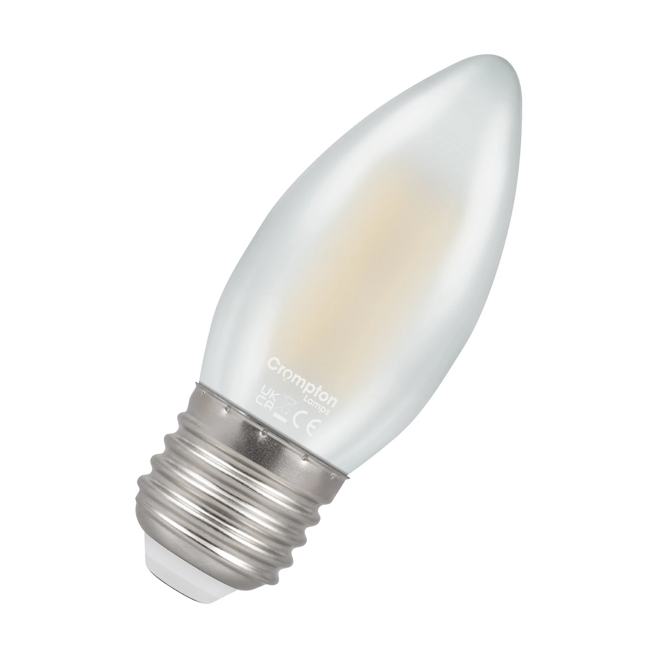 Crompton Lamps Crompton Candle LED Light Bulb E27 4.2W (40W Eqv) Dimmable Warm White Pearl Filament Screw Frosted