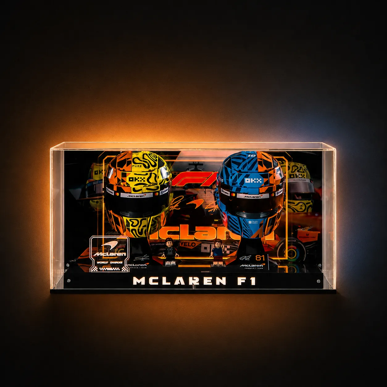Acrylic Display Case for LEGO® McLaren Mastercard F1® Team Lando Norris Helmet and Oscar Piastri Helmet 43023/43017