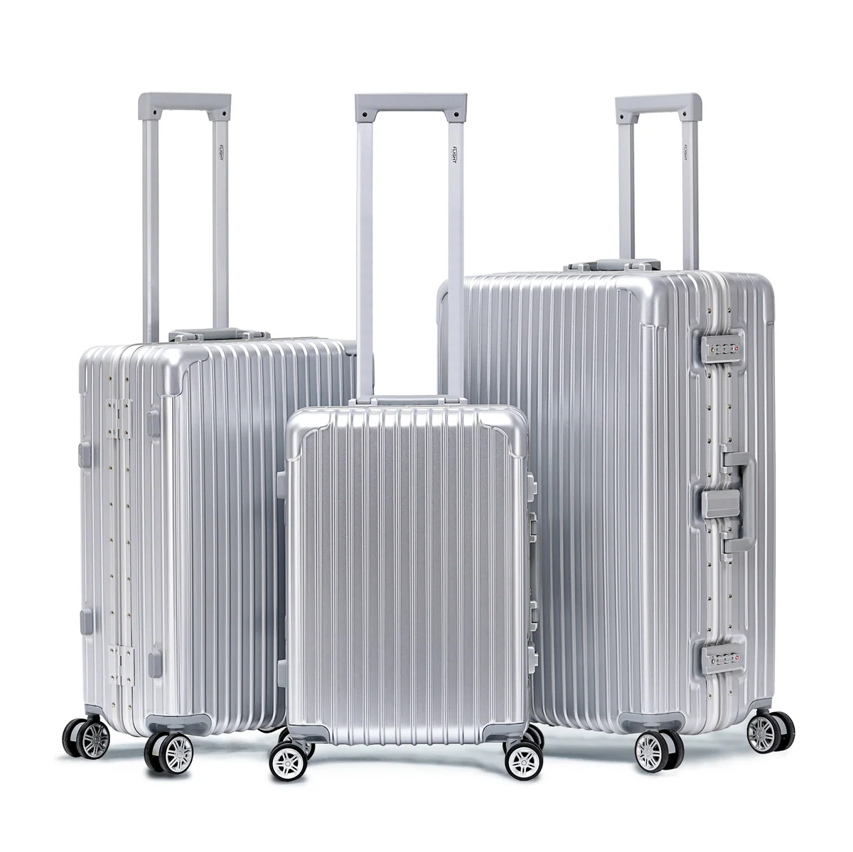 SILVER 3-Piece Suitcase Set (55x35x20cm + Medium + Large) - Silver / Set of 3