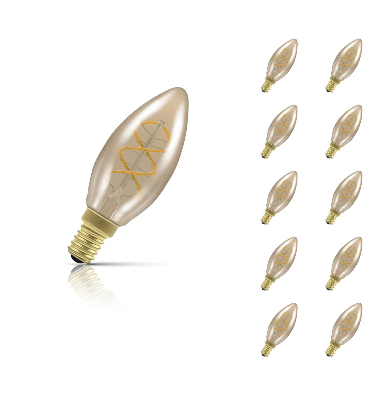 Crompton Lamps 10-Pack Crompton Candle LED Light Bulbs E14 3W (15W Eqv) Dim Extra Warm White Antique Spiral Filament Small Screw Vintage