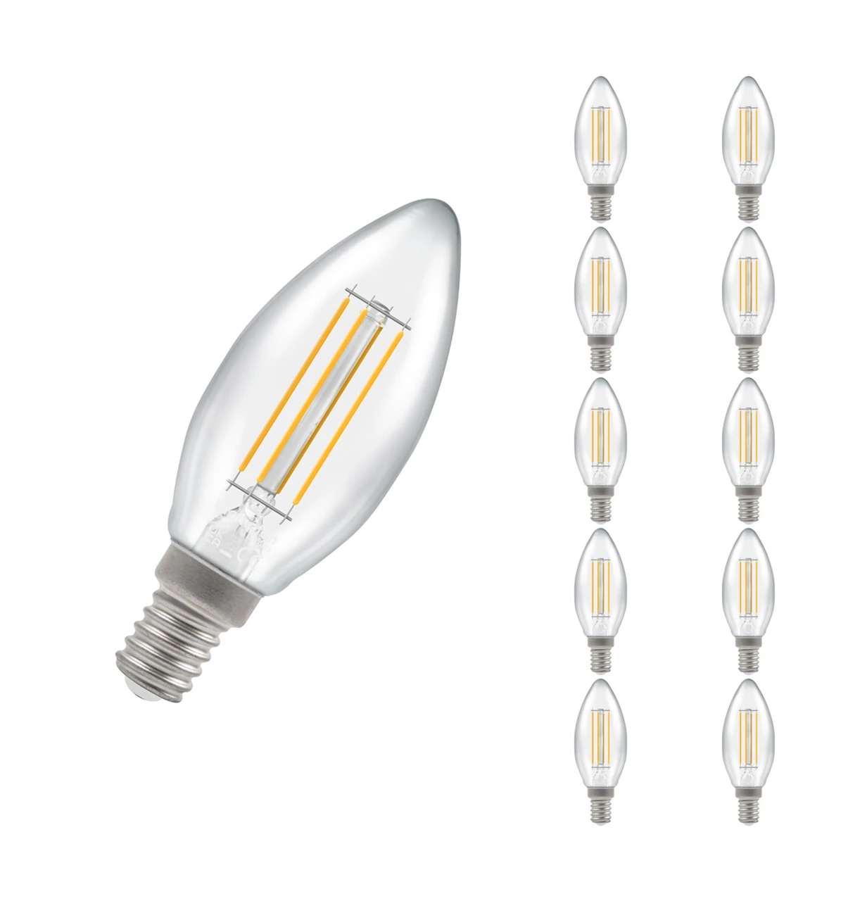 Crompton Lamps 10-Pack Crompton Candle LED Light Bulbs E14 4.2W (40W Eqv) Dim Warm White Clear Filament Small Screw