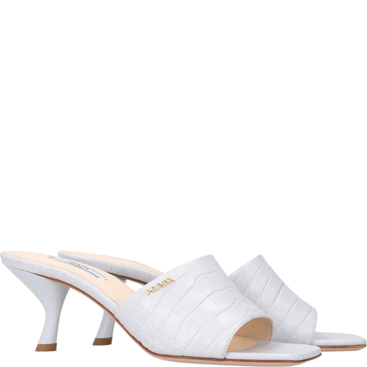 Prada Prada Croc-Embossed Leather Kitten Heel Mule