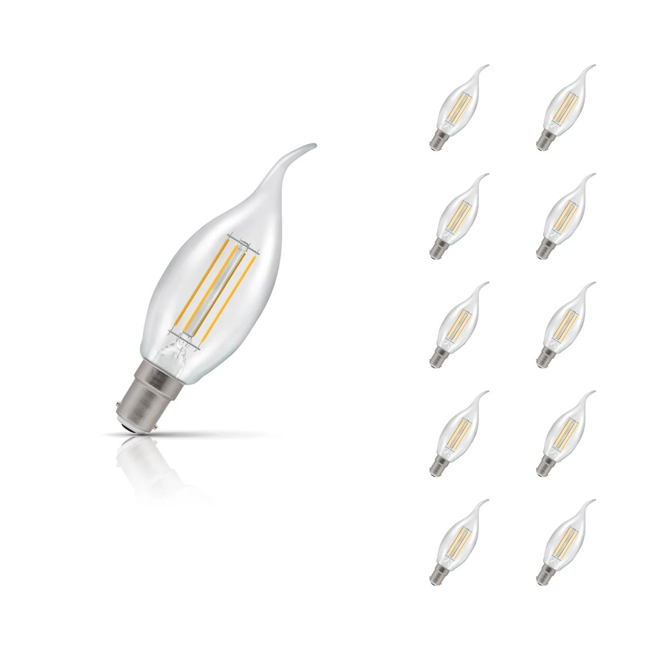 Crompton Lamps 10-Pack Crompton Candle LED Bent Tip Light Bulbs B15 4.2W (40W Eqv) Dim Warm White Clear Filament Small Bayonet Flame Chandelier