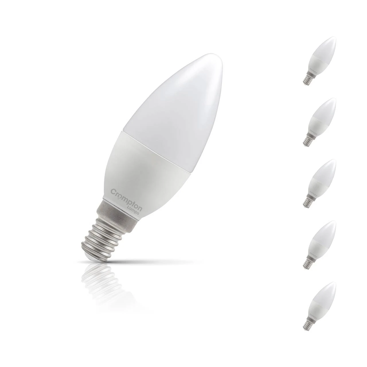 Crompton Lamps 5-Pack Crompton Candle LED Light Bulbs E14 4.2W (40W Eqv) Dim Warm White Opal Small Screw Frosted