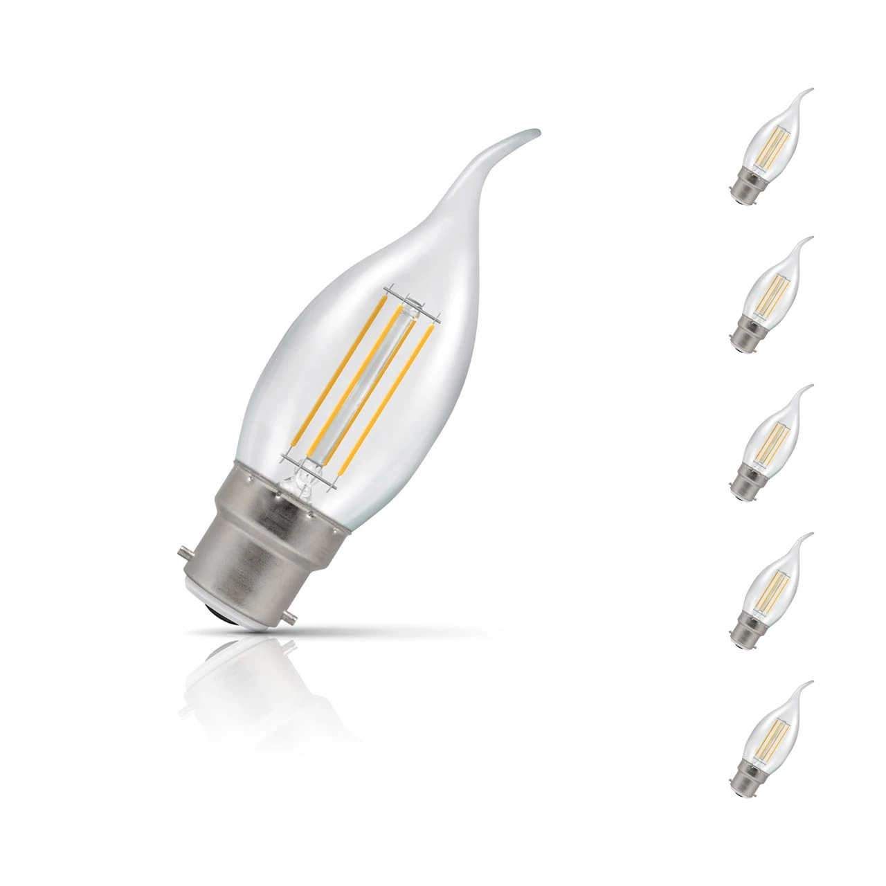 Crompton Lamps 5-Pack Crompton Candle LED Bent Tip Light Bulbs B22 4.2W (40W Eqv) Dim Warm White Clear Filament Bayonet Flame Chandelier