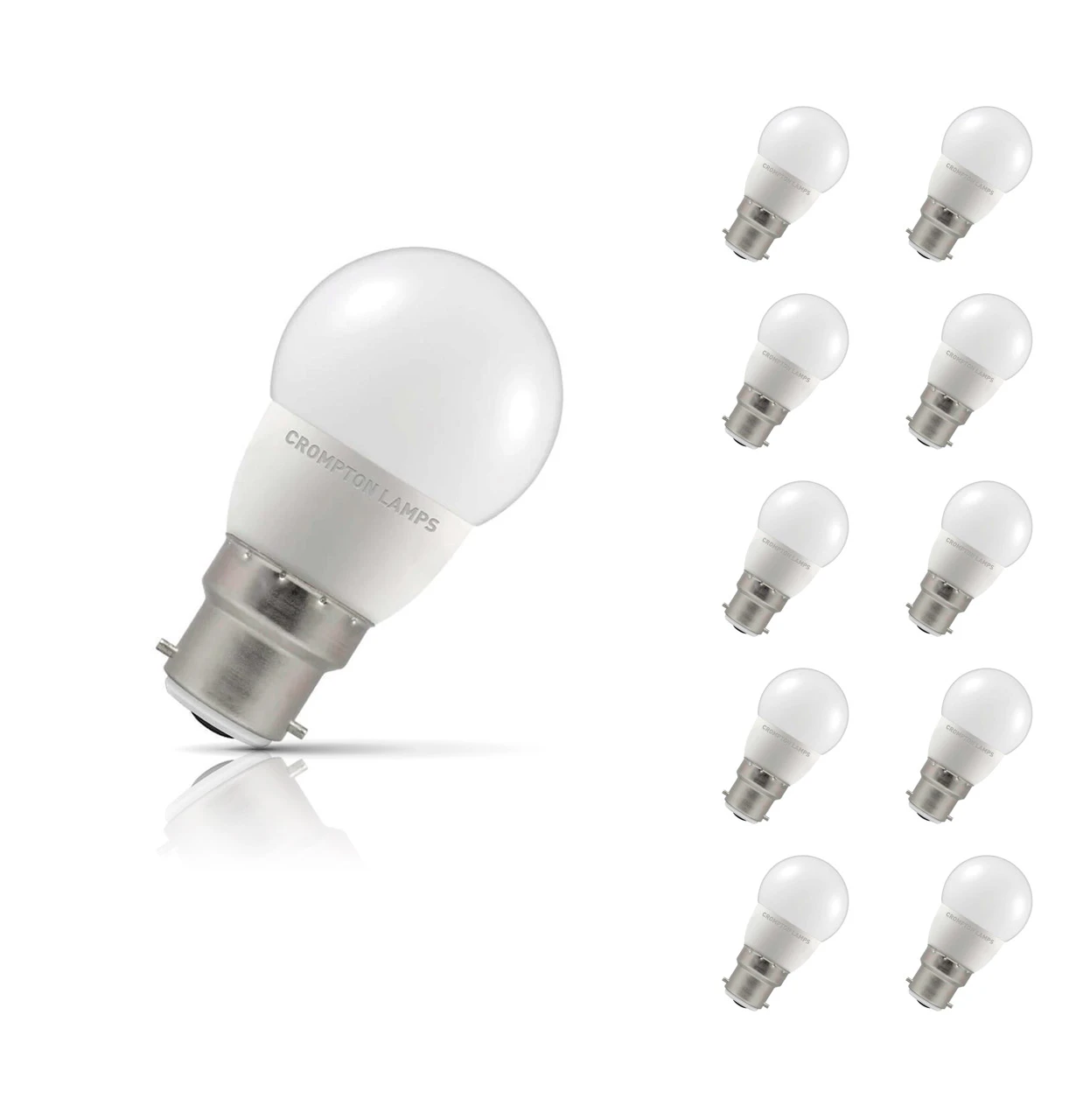 Crompton Lamps 10-Pack Crompton Golfball LED Light Bulbs B22 4.9W (40W Eqv) Cool White Opal Round Bayonet Frosted