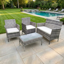 Garden Rattan Furniture 4 Piece Set Table Chairs Sofa Wicker Outdoor Patio Set