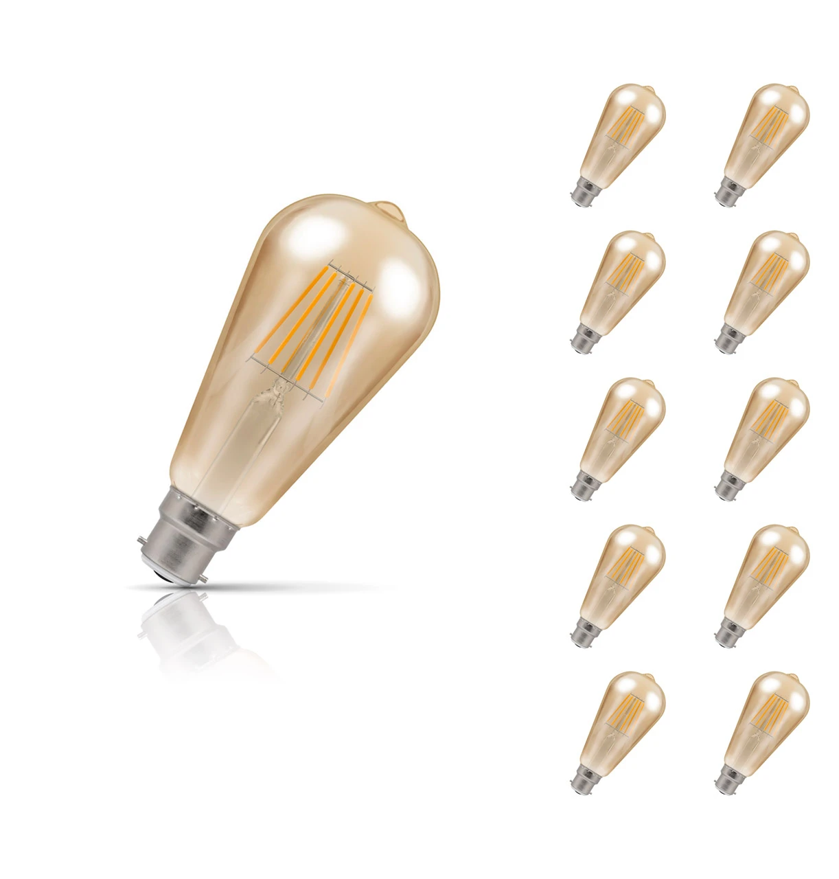 Crompton Lamps 10-Pack Crompton ST64 LED Squirrel Cage Light Bulbs B22 7W (50W Eqv) Dim Extra Warm White Antique Filament Bayonet Vintage Edison