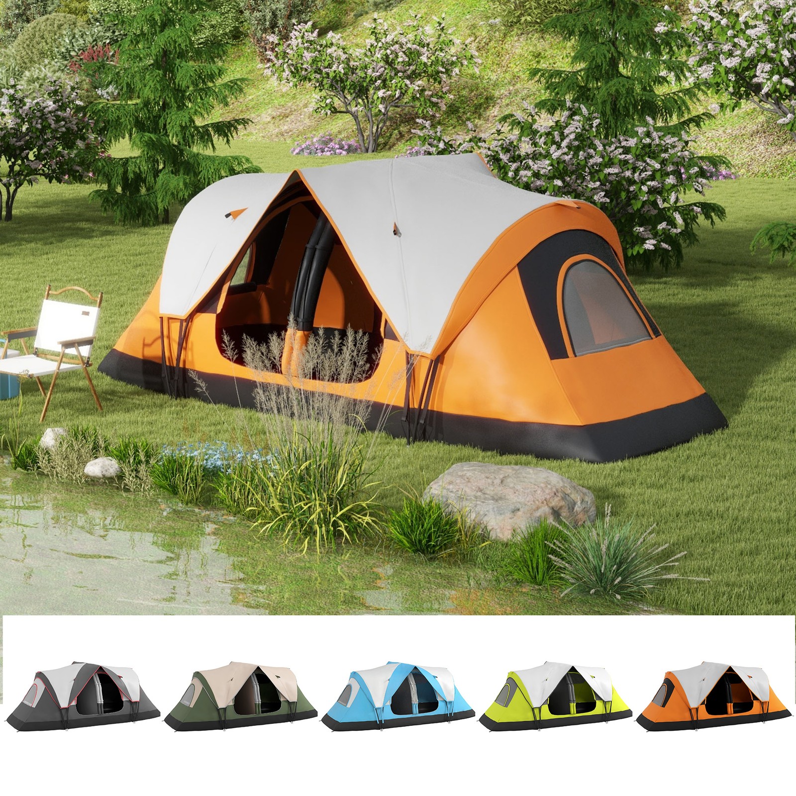 2 Room Camping Tent with 2000mm Water Resistant Rainfly, Screen Panels