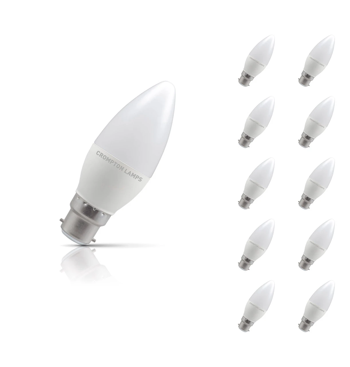 Crompton Lamps 10-Pack Crompton Candle LED Light Bulbs B22 4.9W (40W Eqv) Daylight Opal Bayonet Frosted