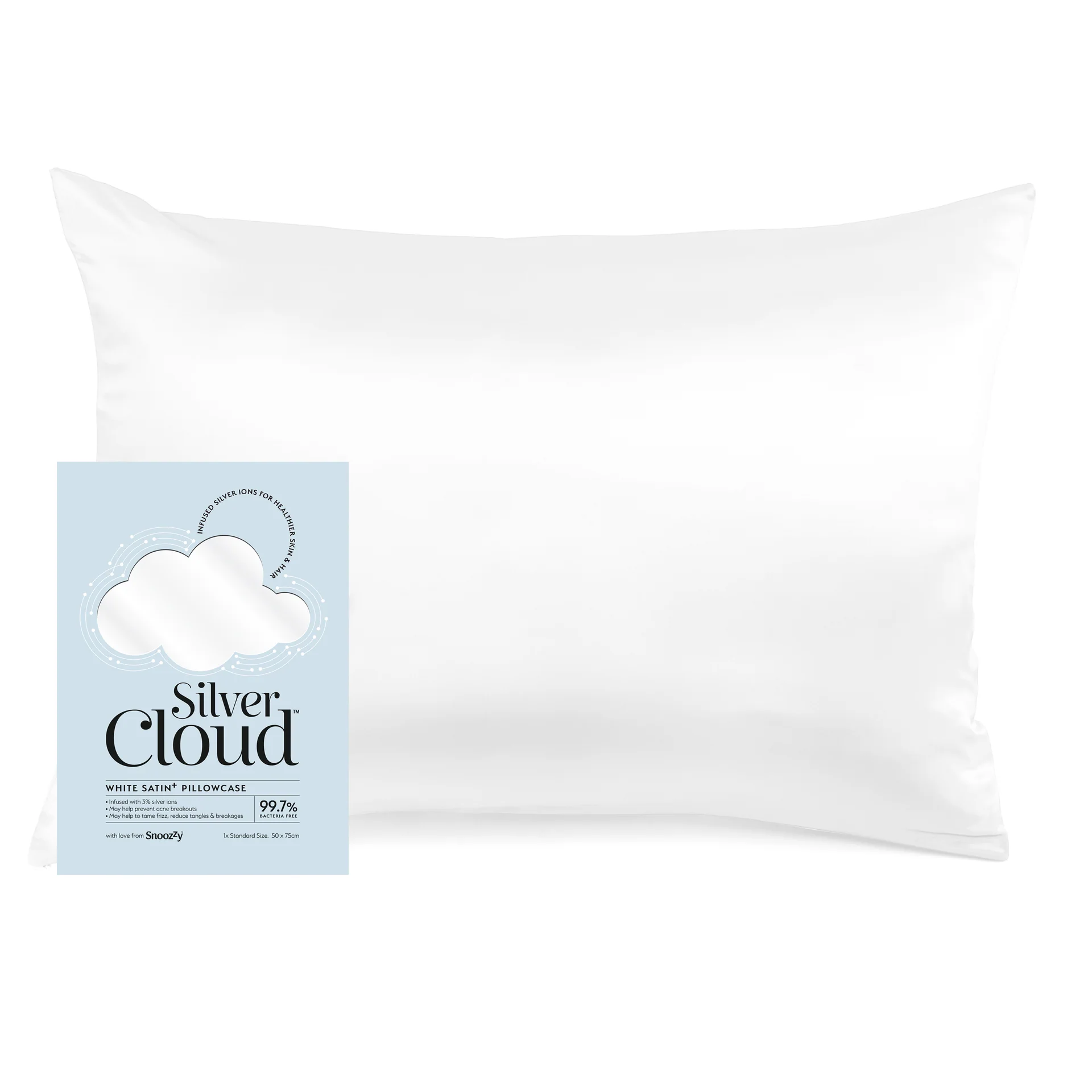 My Store Silver Cloud White Satin Pillowcase infused with Silver Ions