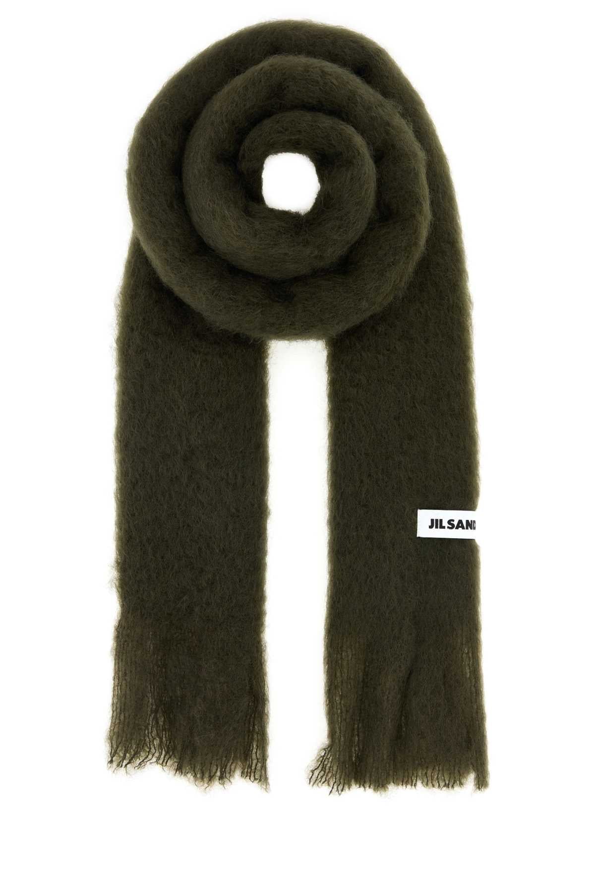 Men's Scarf Green Mohair Wool Nylon