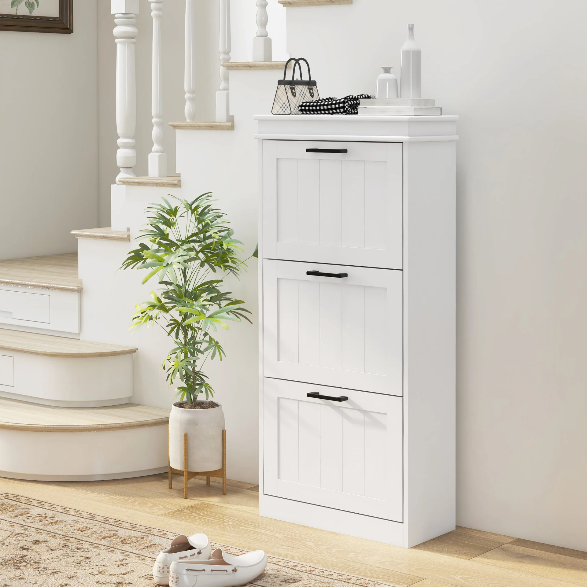 Three-Drawer Minimalistic Shoe Storage Cabinet, for 15 Shoes