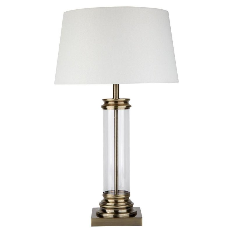 Searchlight Lighting Searchlight 5141AB 1 Light Table Lamp With Glass Column And Antique Brass Base And Cream Shade