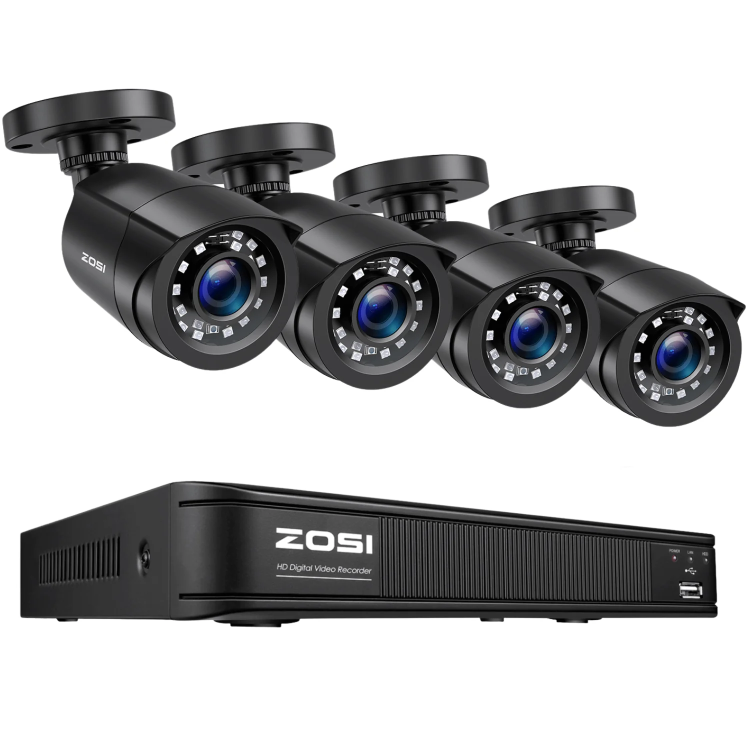 Zosi Official Store C106 1080P 8CH CCTV Security Camera System + Optional Hard Drive, 4 / No Hard Drive / Black