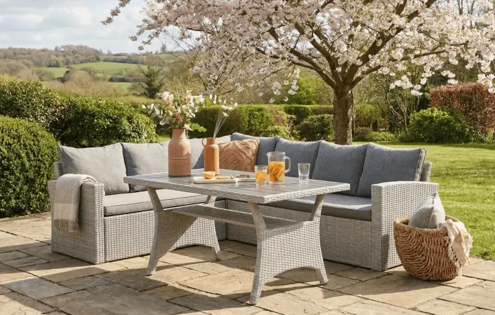MINT Essentials Stockholm 6 Seater Grey Rattan Corner Set and Cover Bundle
