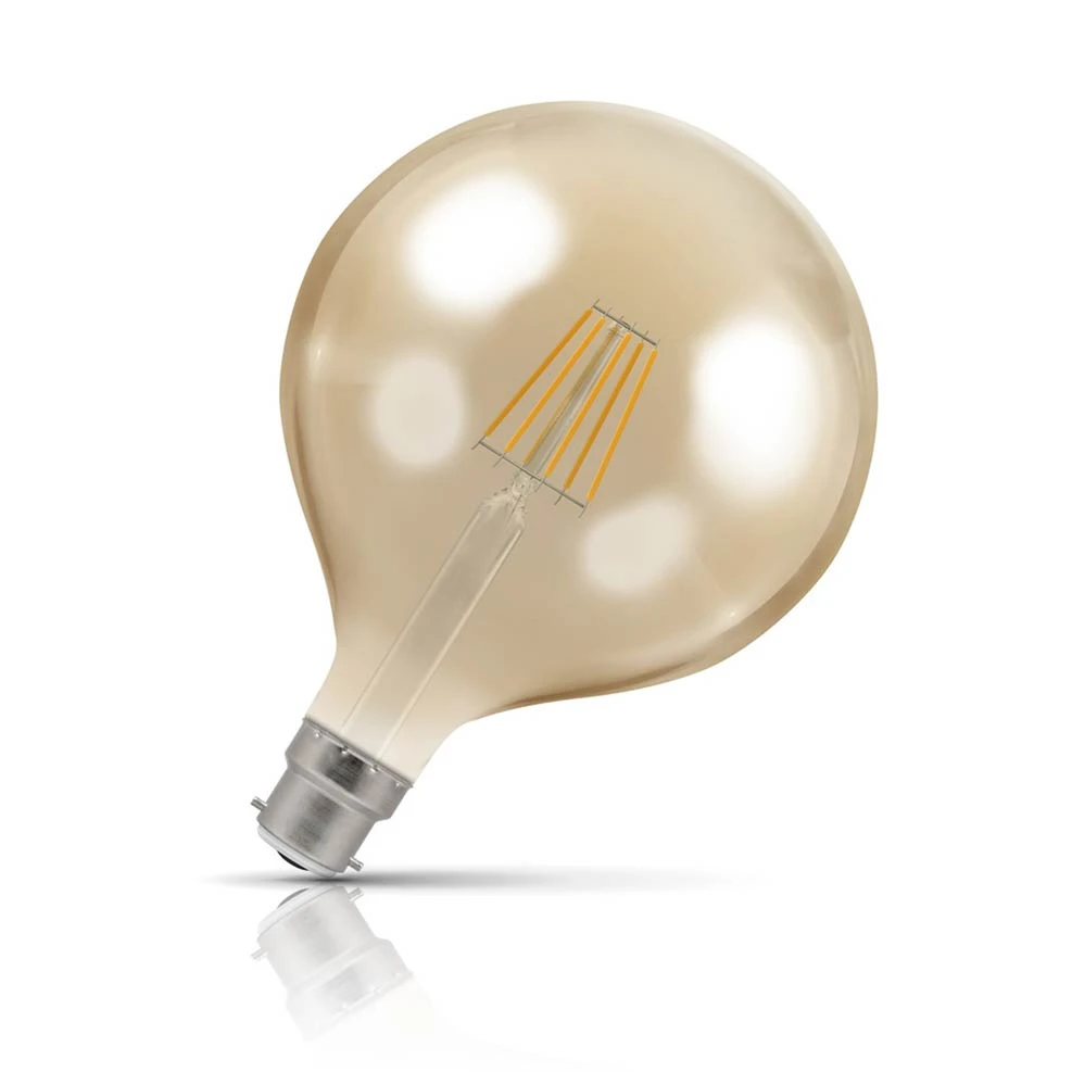 Crompton Lamps Crompton Globe LED G125 Light Bulb B22 7.5W (60W Eqv) Dim Extra Warm White Antique Filament Bayonet Vintage Large