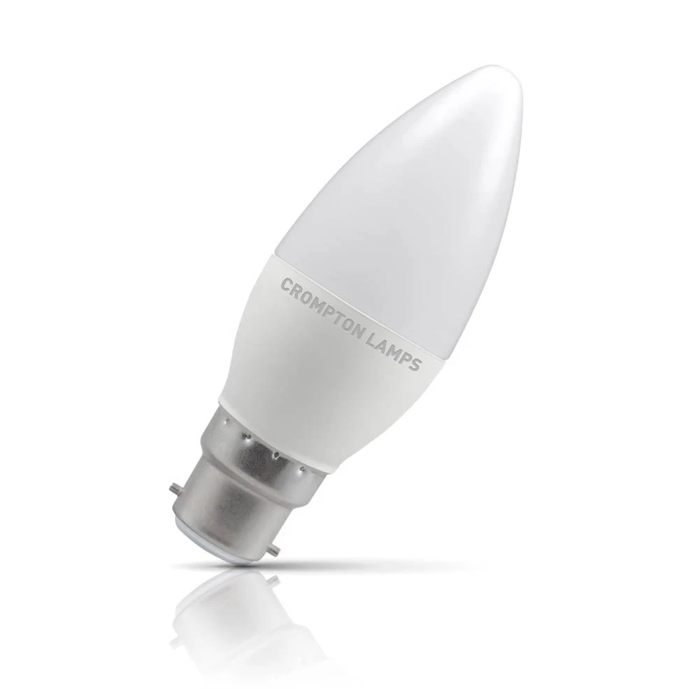Crompton Lamps Crompton Candle LED Light Bulb B22 4.9W (40W Eqv) Daylight Opal Bayonet Thermal Plastic Frosted