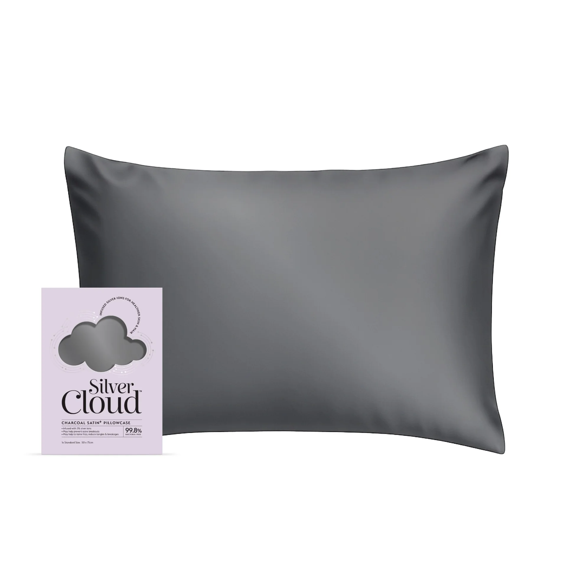 My Store Silver Cloud Charcoal Satin Pillowcase With Silver Ions