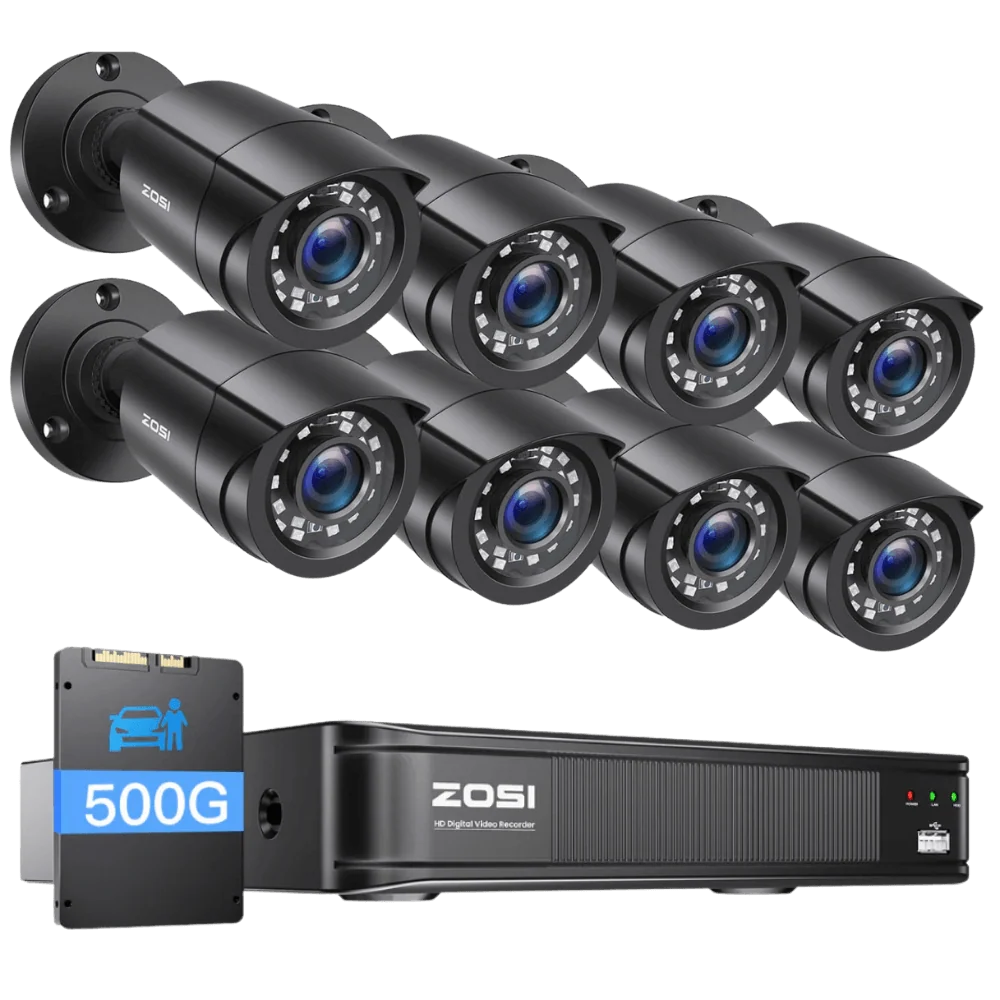 Zosi Official Store C106 1080P 8CH CCTV Security Camera System + Optional Hard Drive, 8 / 500GB Hard Drive / Black