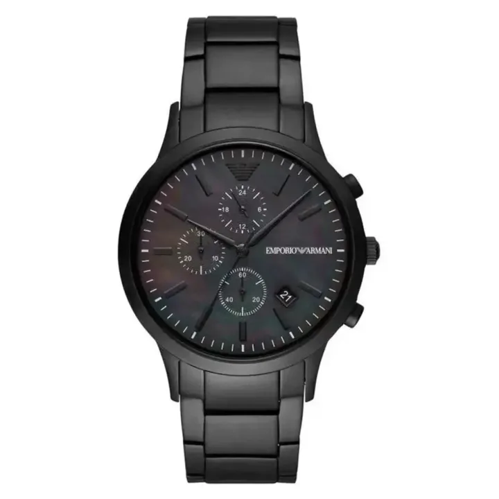 Emporio Armani Renato AR11275 Men's Chronograph Watch – 43mm Black Mother of Pearl Dial Steel Bracelet