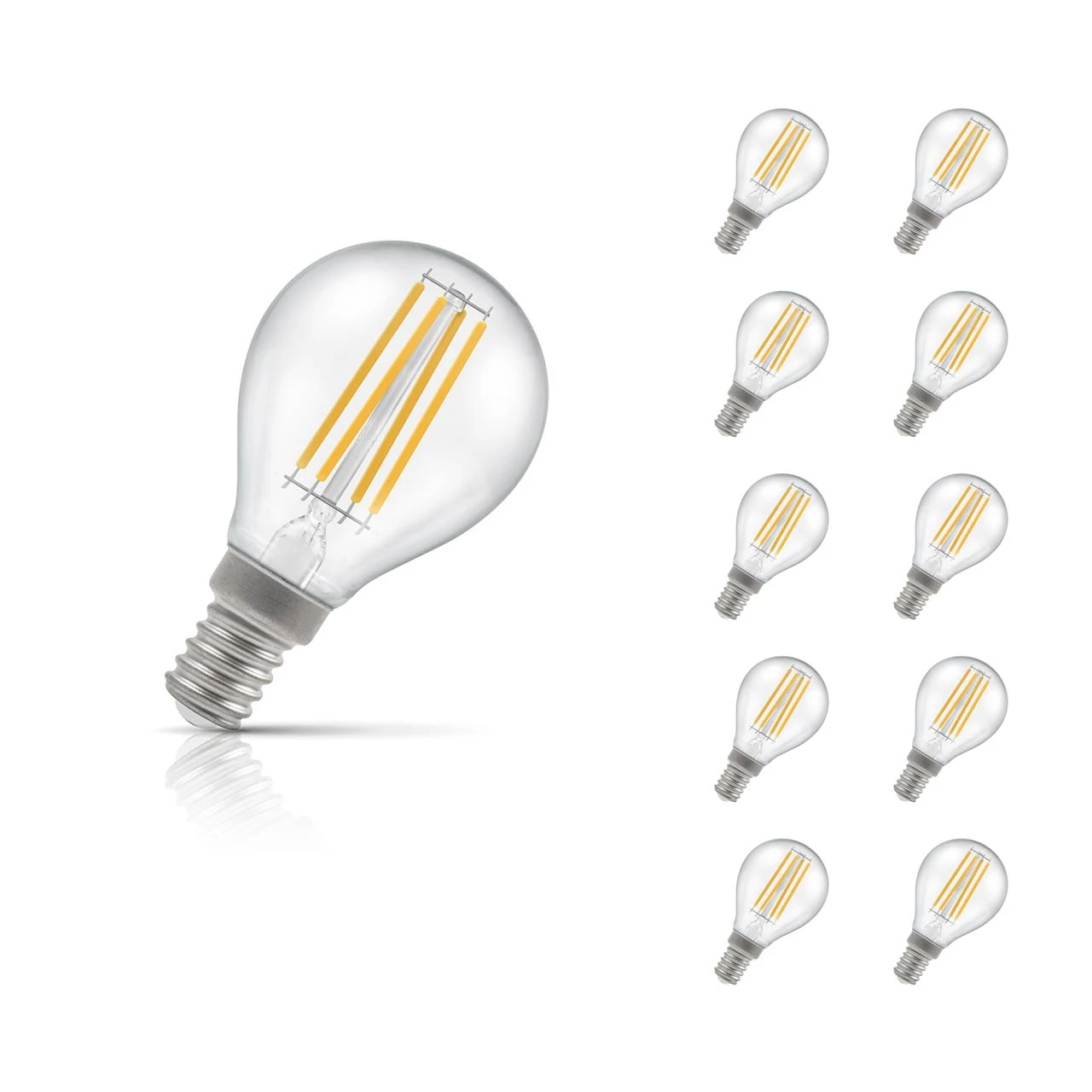 Crompton Lamps 10-Pack Crompton Golfball LED Light Bulbs E14 4.2W (40W Eqv) Dim Warm White Clear Filament Round Small Screw