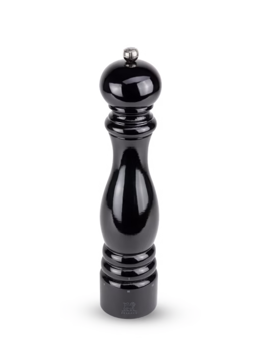 The exceptional size and refined elegance of the chic black finish perfectly match the slender frame and sophisticated lines of this manual pepper mill. This Peugeot wooden pepper mill will attract plenty of attention for its appearance as well as its perfect performance. Paris u'Select