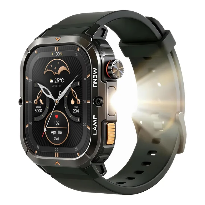 AGM UK - Rugged Device AGM L3 Ultra Rugged Smart Watch with Flashlight, 1.95" Colorful AMOLED Display, Answer/Make Calls, 5ATM Waterproof, Heart Rate/Sleep/SpO2/Stress Monit