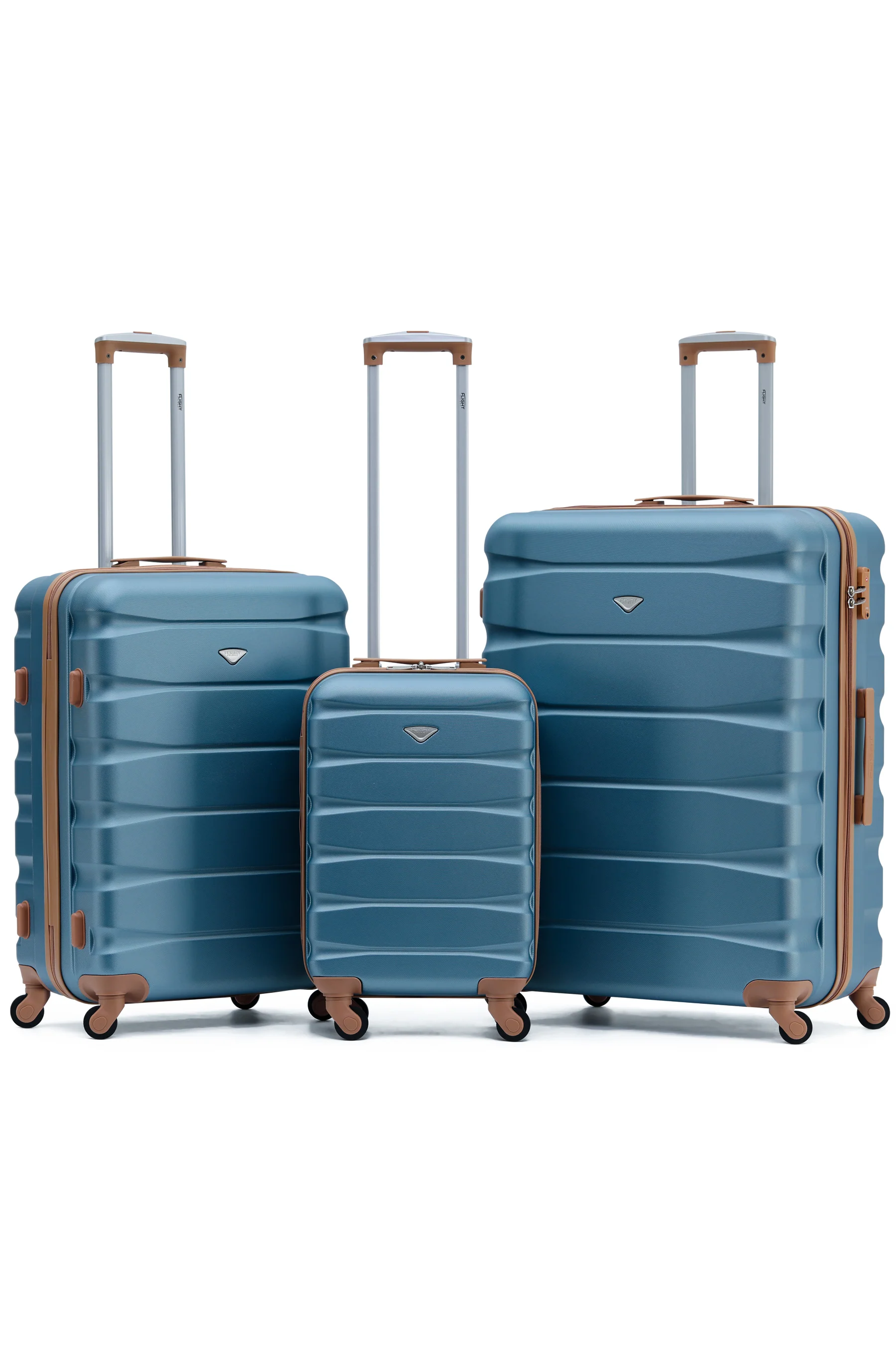SAFIR 3-Piece Suitcase Set (55x35x20cm + Medium + Large) - Blue / Tan / Set of 3