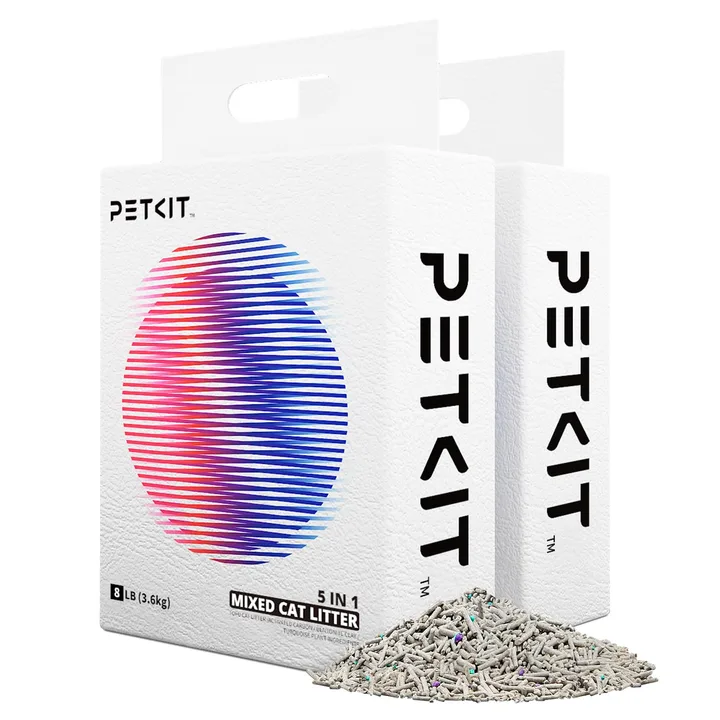 PETKIT-UK PETKIT Premium Clumping Cat Litter, 5 in 1 Mixed Cat Litter(14L), Low Tracking, 99.9% Dust Free, Superior Odour Control, Long-Lasting Tofu Pellets for