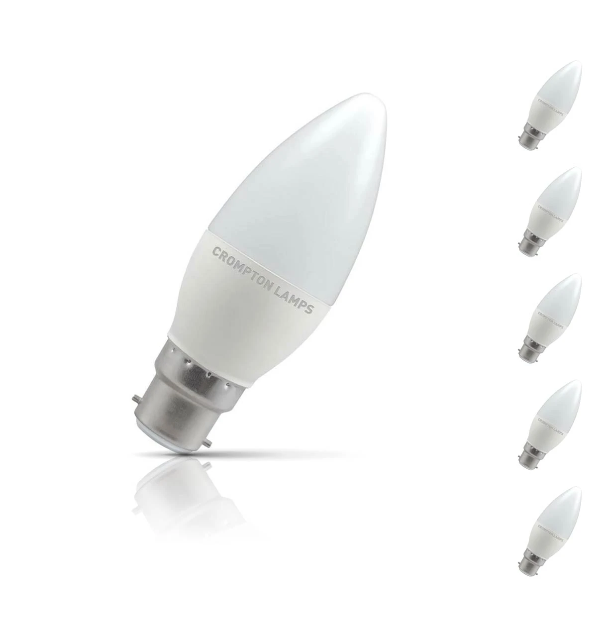 Crompton Lamps 5-Pack Crompton Candle LED Light Bulbs B22 4.9W (40W Eqv) Daylight Opal Bayonet Frosted