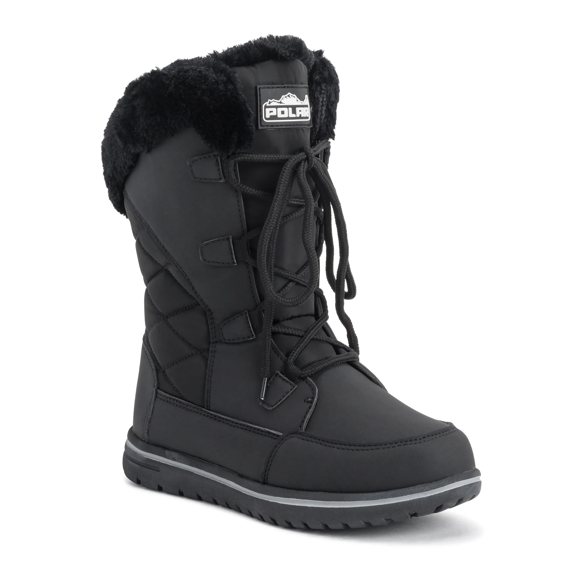 Polar Women's Quilted Lace Up Snow Boots - Charcoal Nylon / UK 7 / EU 40