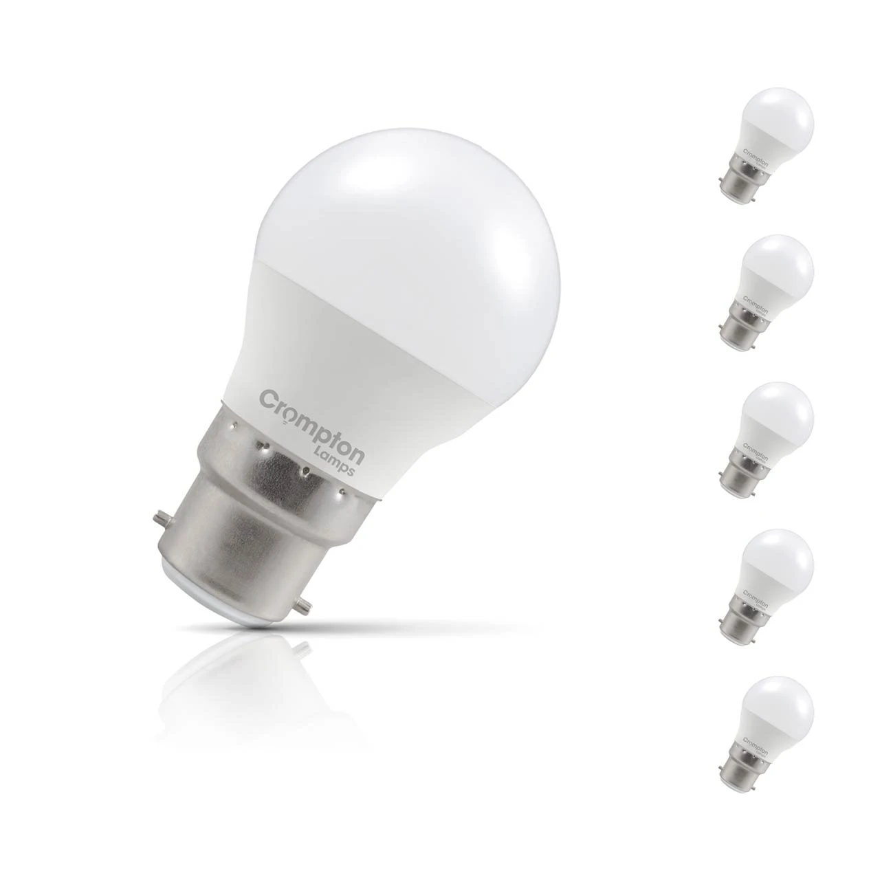 Crompton Lamps 5-Pack Crompton Golfball LED Light Bulbs B22 4.2W (40W Eqv) Dim Warm White Opal Round Bayonet Frosted
