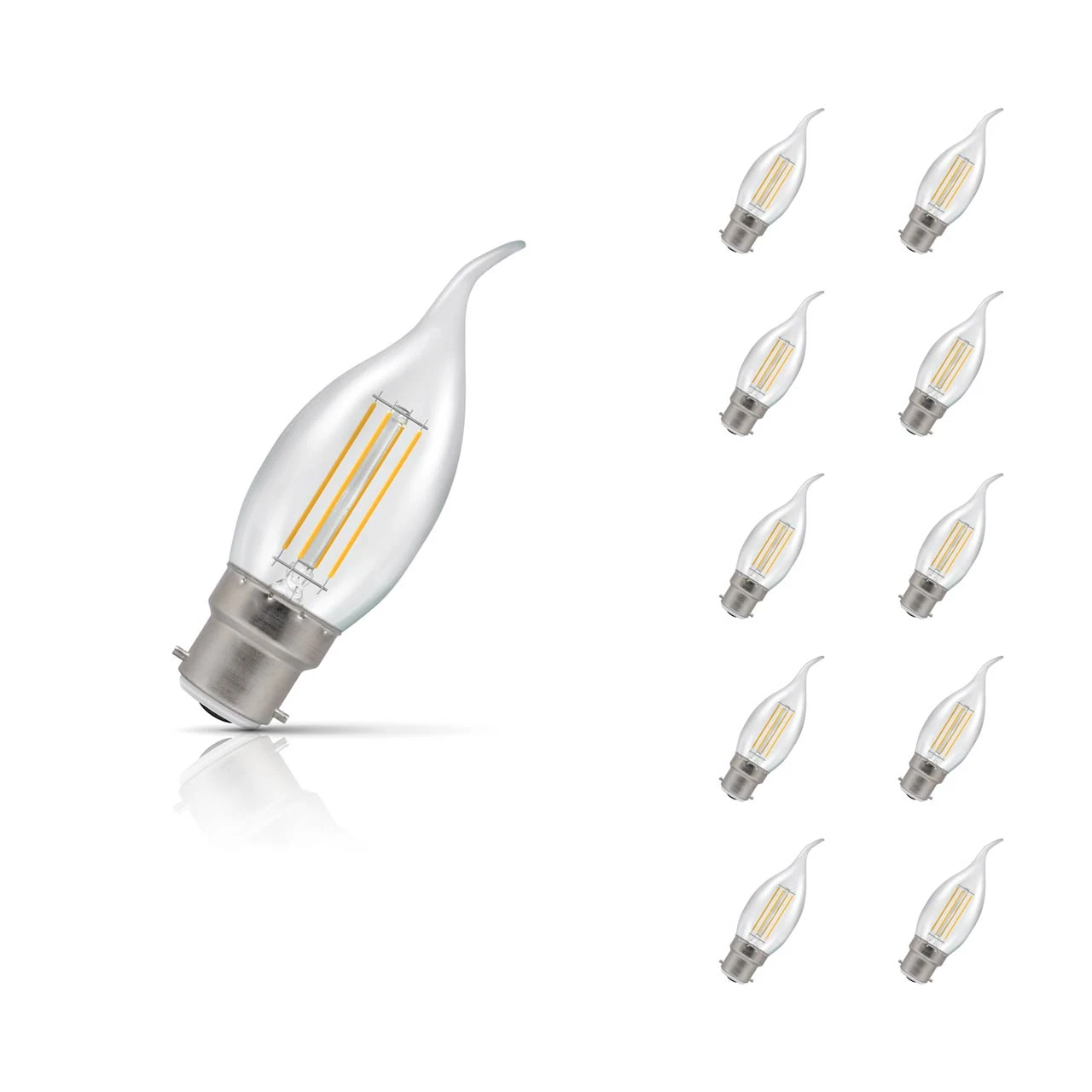 Crompton Lamps 10-Pack Crompton Candle LED Bent Tip Light Bulbs B22 4.2W (40W Eqv) Dim Warm White Clear Filament Bayonet Flame Chandelier