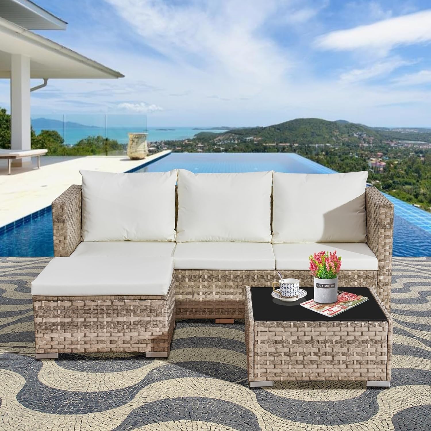 Trinidad KD Rattan 4 Seat Modular Chaise Lounge Garden Set in Dove