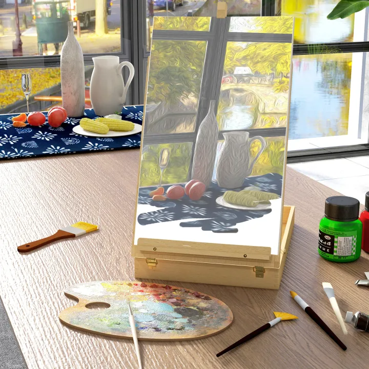 Wooden Table Easel Box Hold Canvas up to 61cm, Adjustable Beechwood Storage Table Box Easel, Portable Folding Artist Drawing & Sketching Board for Adults, Beginners, Artists Painting