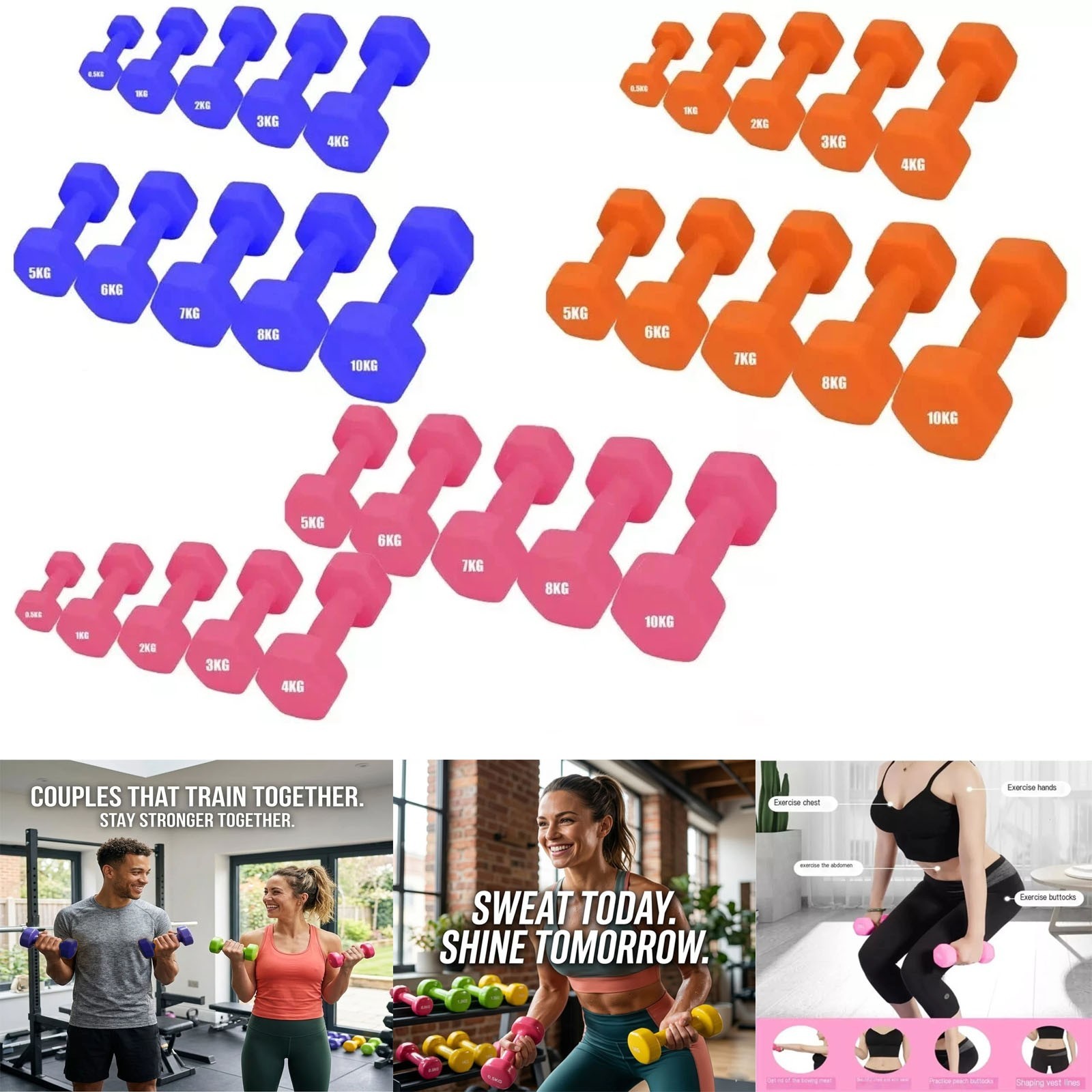 Neoprene Dumbbells Set Iron Hand Pair Weights Aerobic Workout Home Gym Fitness