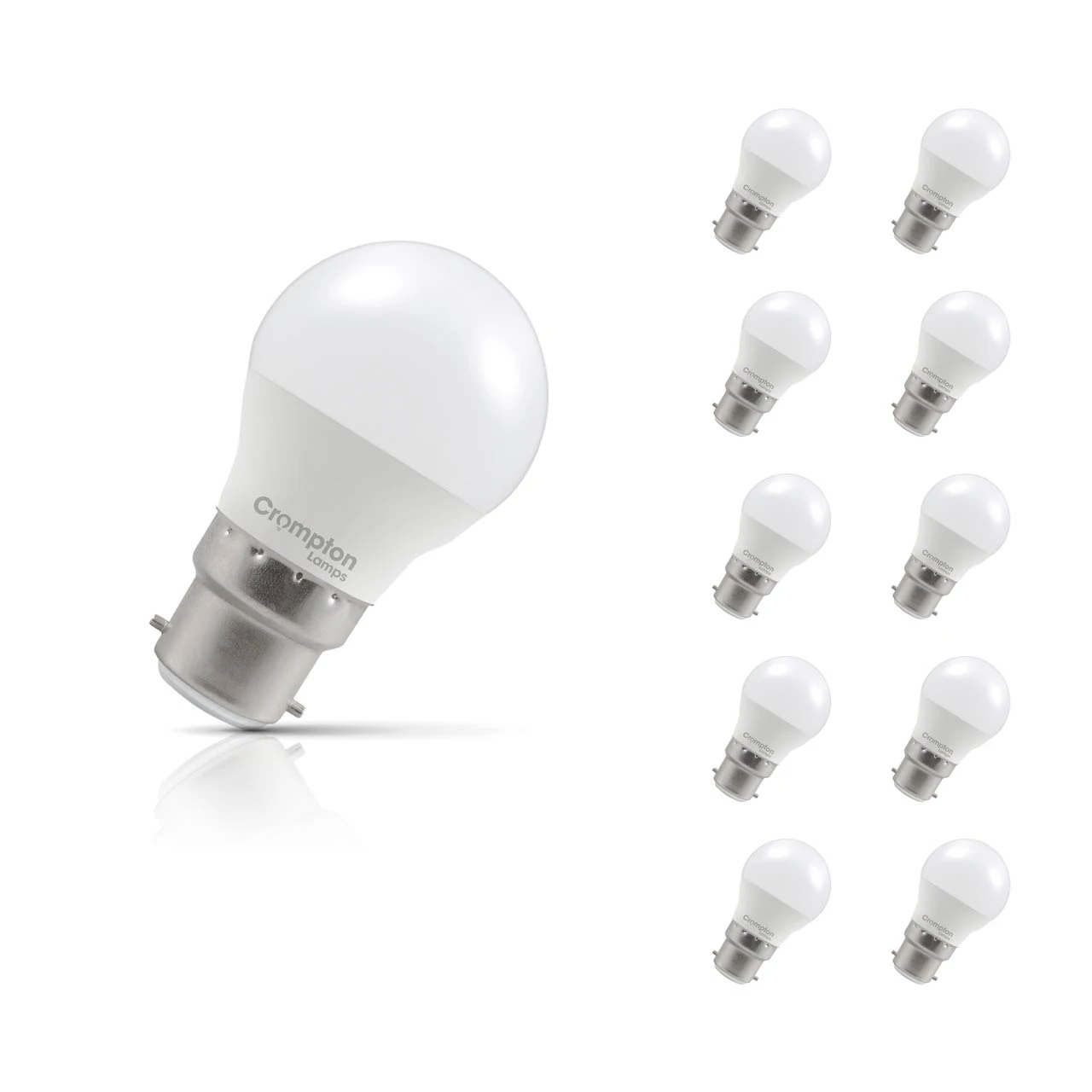 Crompton Lamps 10-Pack Crompton Golfball LED Light Bulbs B22 4.2W (40W Eqv) Dim Warm White Opal Round Bayonet Frosted