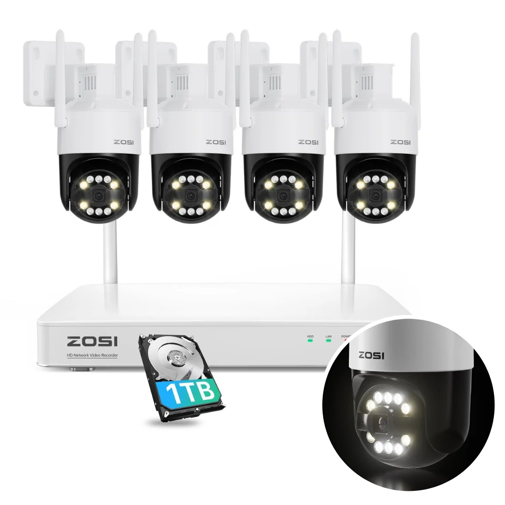 ZOSI UK Store C296 4K Wireless PTZ Security Camera System + 4K 8CH Wireless NVR with 1TB HDD