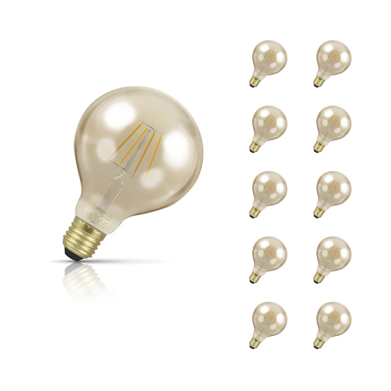 Crompton Lamps 10-Pack Crompton Globe LED G95 Light Bulbs E27 4.5W (35W Eqv) Dim Extra Warm White Antique Filament Screw Vintage Large