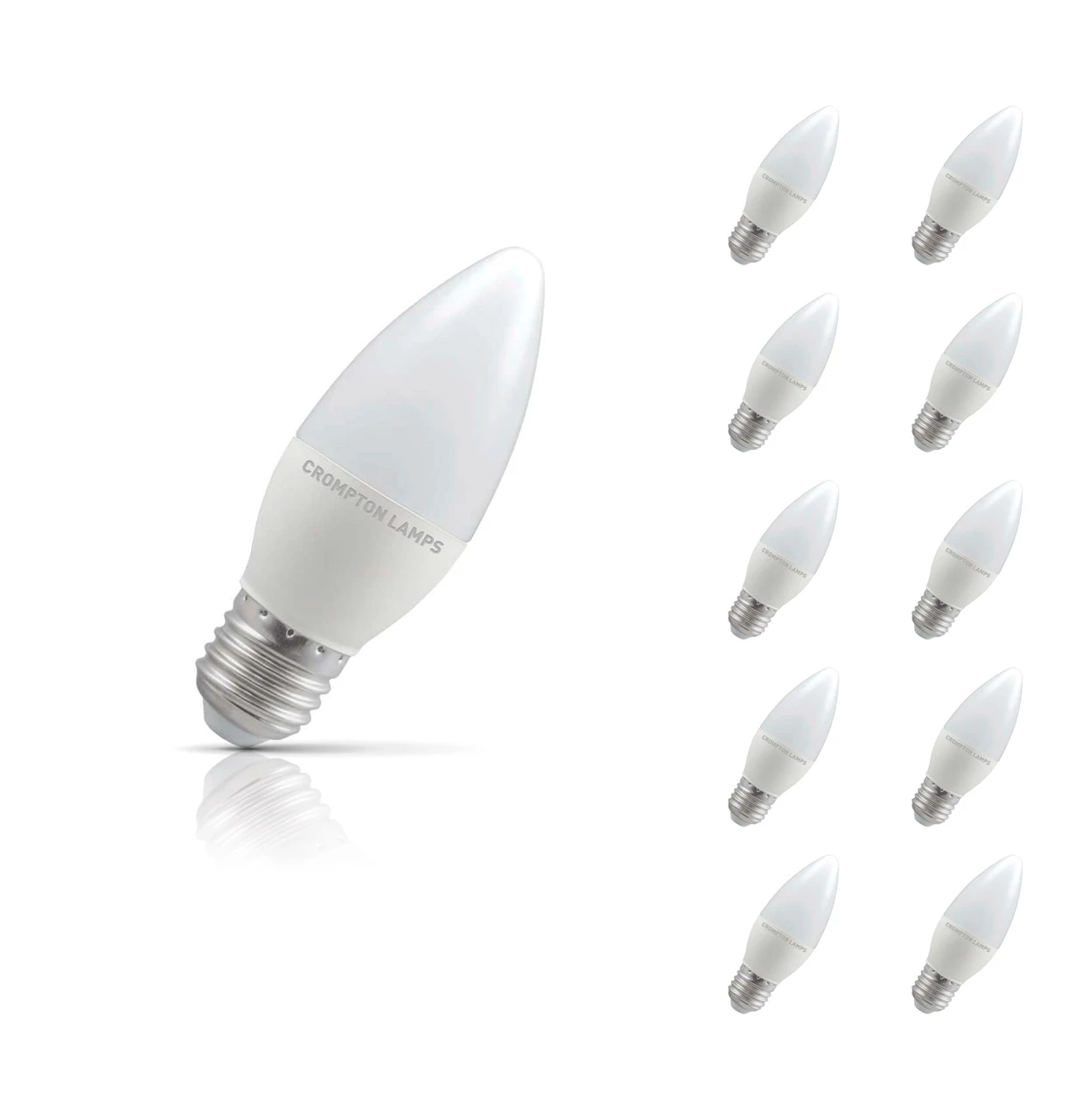 Crompton Lamps 10-Pack Crompton Candle LED Light Bulbs E27 4.9W (40W Eqv) Cool White Opal Screw Frosted