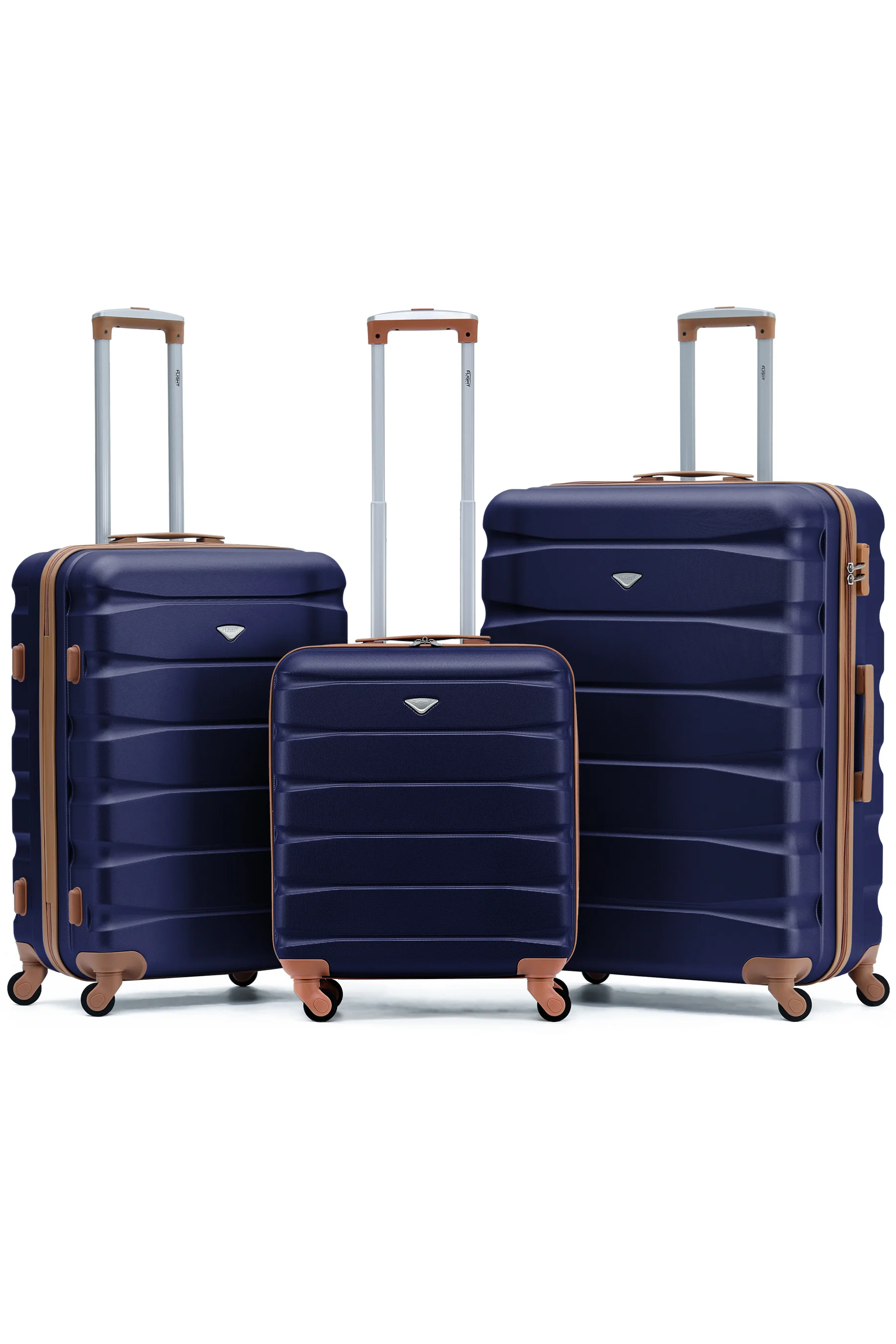 SAFIR 3-Piece Suitcase Set (56x45x25cm + Medium + Large) - Navy / Tan / Set of 3