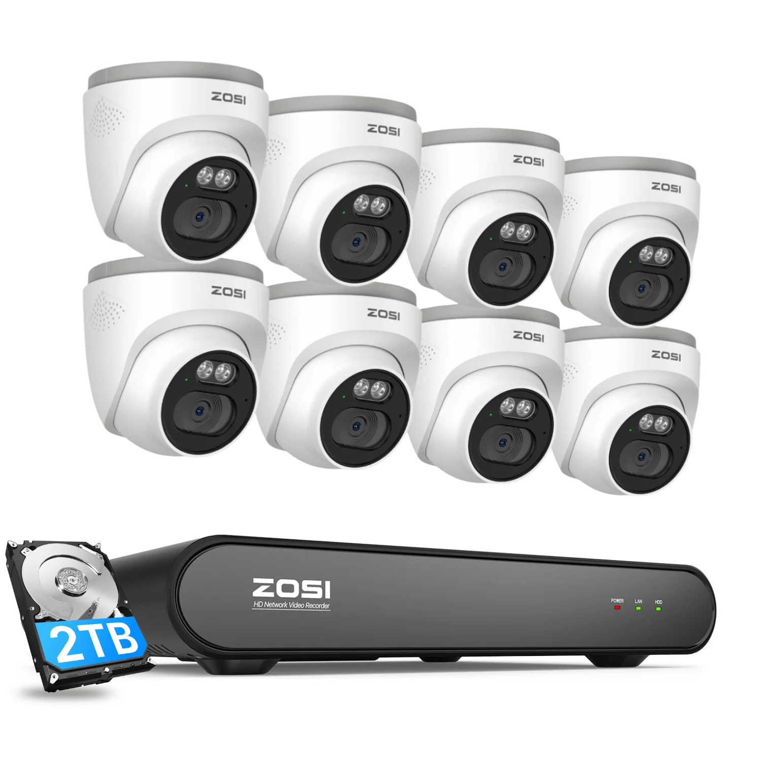 Zosi Official Store C220 4MP PoE Security Camera System + 5MP 8-Channel PoE NVR with 2TB Hard Drive, 8