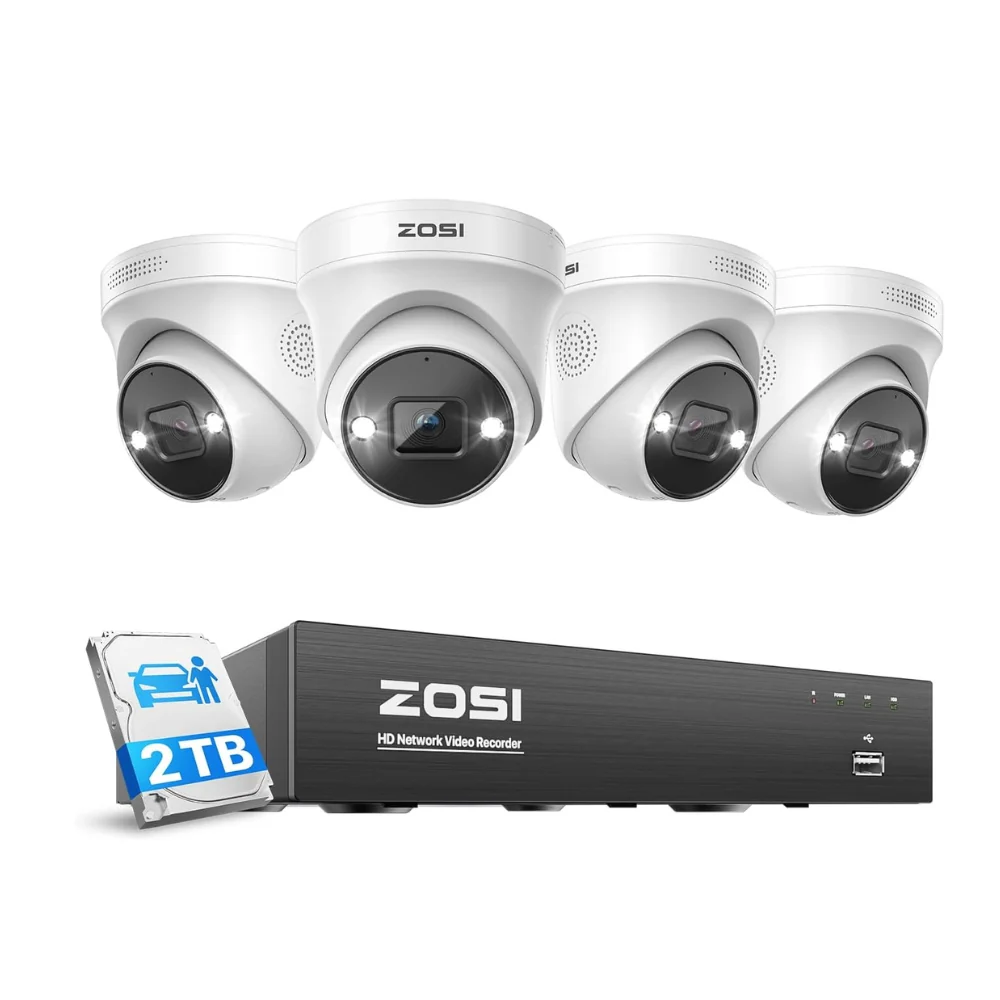 Zosi Official Store C225 5MP PoE Security Camera System + 4K 8CH PoE NVR with 2TB HDD, 2TB HDD / 4